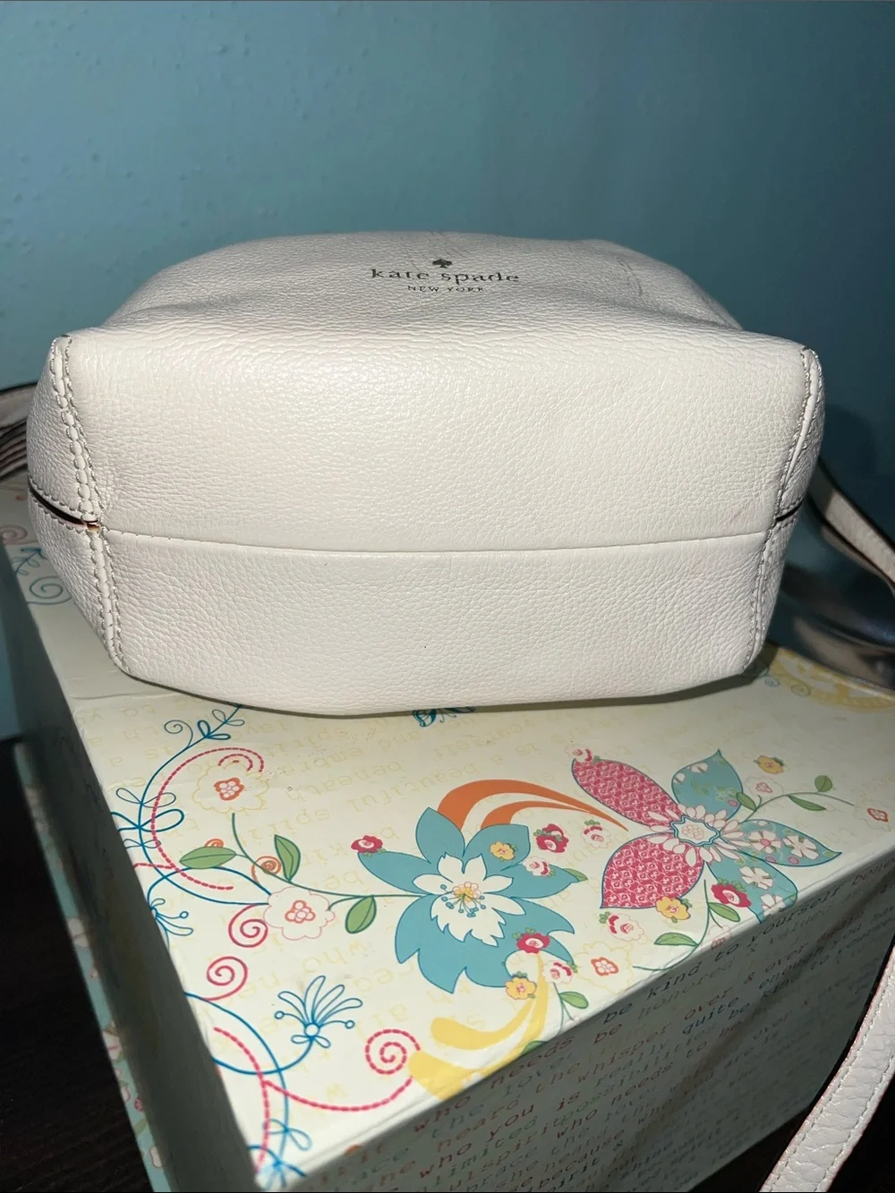 kate spade White Leather Drawstring Bucket Crossbody with Tassels